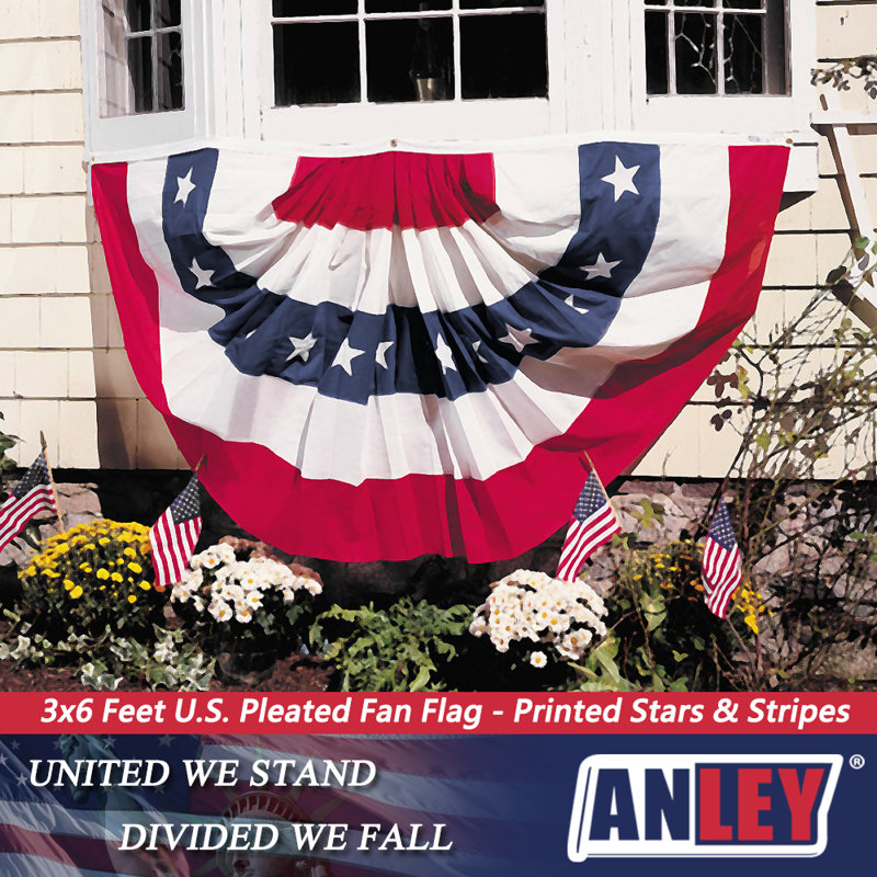 Patriotic Red White and Blue Pleated Fan Flag with Grommets