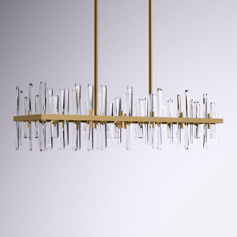 Marlow 24-Light Dimmable Rectangular Metal Chandelier with Crystal Accents, Satin Gold