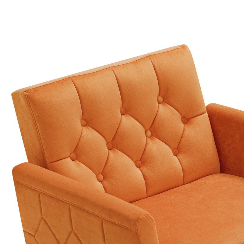 Zianny Velvet Accent Chair with Ottoman, Orange Velvet