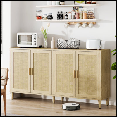 Buffet 70 po en rotin avec tablettes réglables, idéal pour le rangement dans la cuisine, le salon et la salle à manger