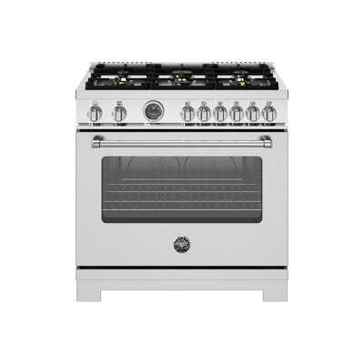 Master Series All-Gas Range 36"" - 6 Brass Burners + Cast-Iron Griddle - Gas Oven - Liquid Propane -  Bertazzoni, MAS366BCFGMXTLP