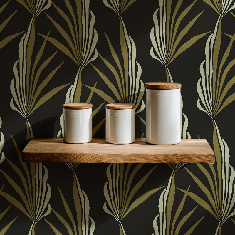 Areca Palm - Wallpaper, Golden, Faux Grasscloth