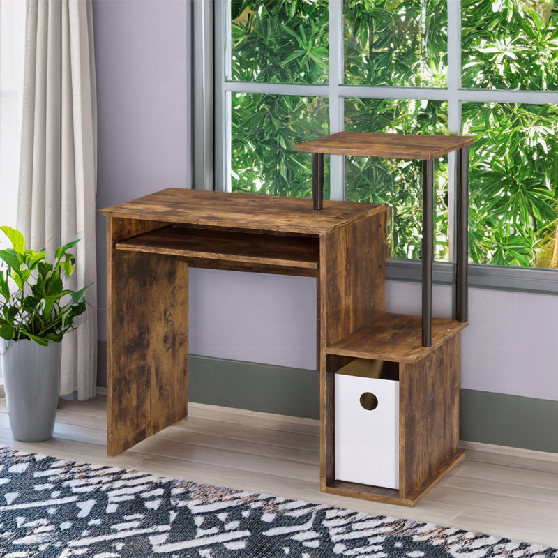 Rustic Oak and Black Weathered Wood Computer Desk with Storage