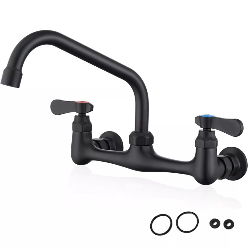 Double-Handle 2-Hole Wall-Mount Bridge Kitchen Faucet
