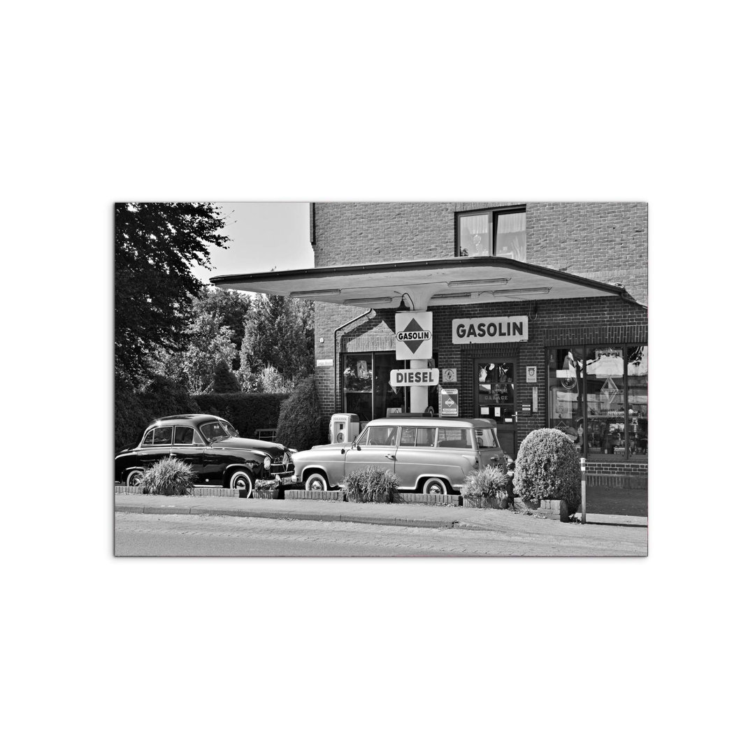 Petrol Stations II by Art Studio 53×80 cm MetalArt Materic Aluminum Satin Effect, Frameless Panel, Lightweight Ready to Hang