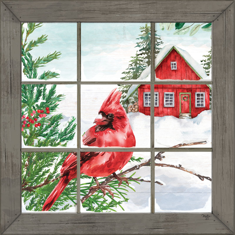 Cardinal dans la fenêtre, H 12 po x l 12 po, Non, Toile tendue