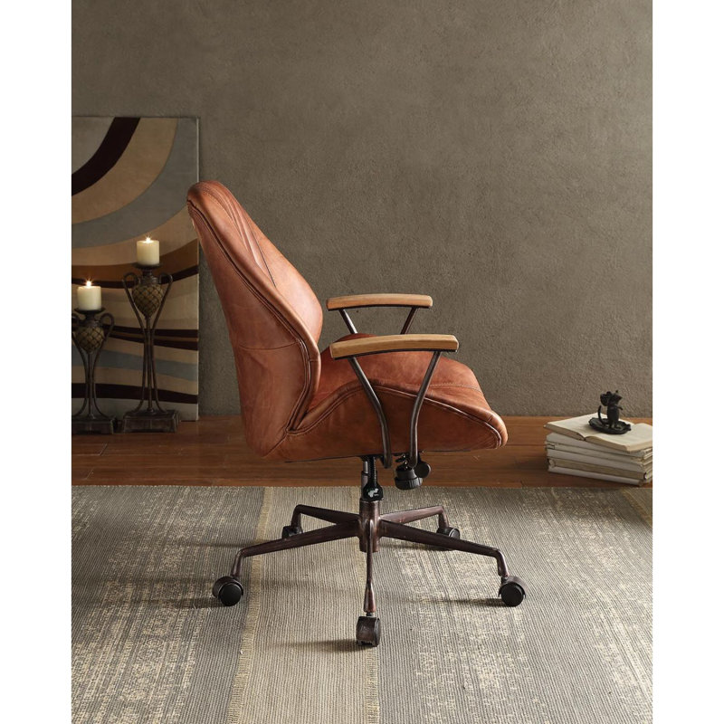 Chaise de bureau Hamilton en cuir fleur, Marron foncé
