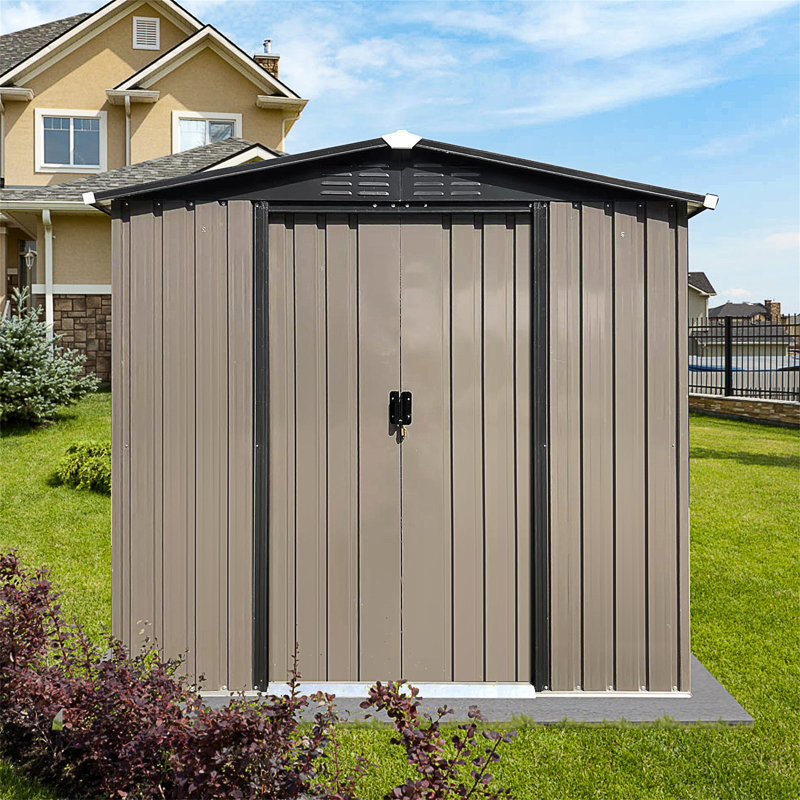 Rangement extérieur pour abri de toit de 6 pi x 4 pi brun avec portes coulissantes
