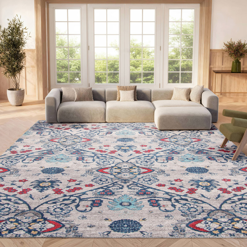 Tapis bleu marine / gris Evart, Rectangle 8 pi x 10 pi