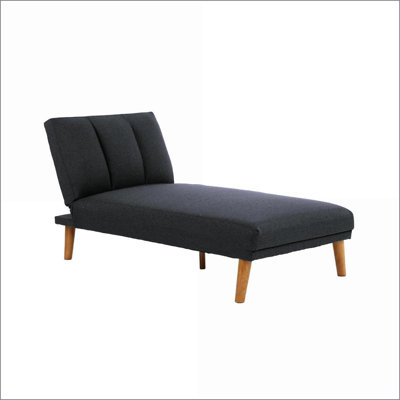 Sofas | Contemporary Convertible Chaise Bed | Black Polyfiber | Living Room | Solid Wood Legs