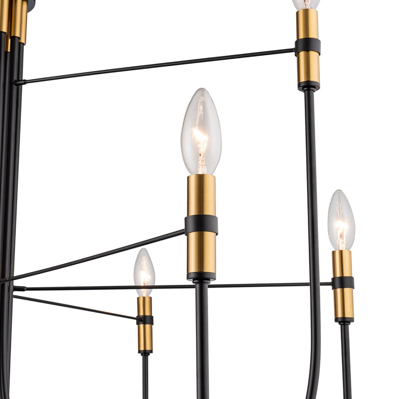 Lustre - 9 lumières - Noir avec accents en laiton, Noir, laiton