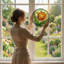 Vitrail de fenêtre en verre coloré 7,8 po H Tulip-1770094834