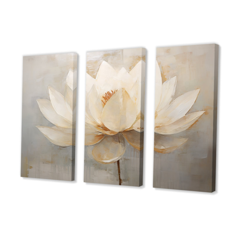Antique Lotus Connection III - ensemble d'art mural sur toile Lotus, H 28 po x l 36 po x P 1 po