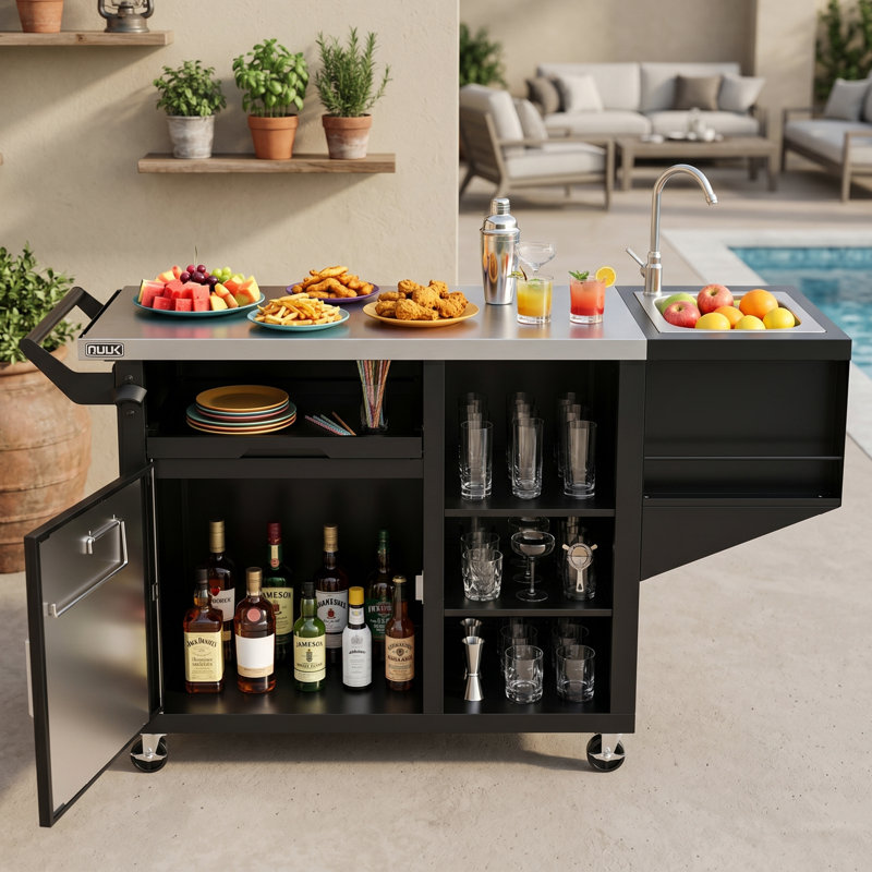  Îlot de cuisine extérieur 42 po avec évier, station de cuisson barbecue et armoire de rangement