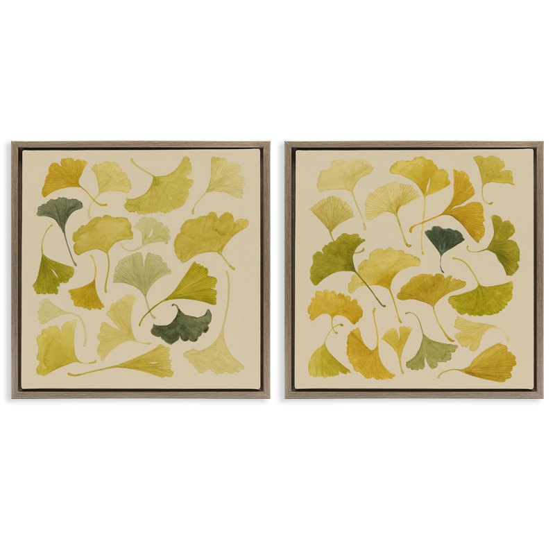 Ensemble de toiles flottantes d'automne 2 pièces Ginkgo par Grace Popp, H 18 po x l 18 po, Cadre flottant orme Montalcino