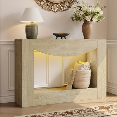 Farmhouse Console Table, 47 Inches Entryway Console Table With Led Light, Sofa Table Behind Couch, Wooden Accent Entryway Table For Living Room, Hallway