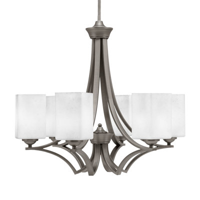 Zilo 6 Light Uplight Chandelier Shown With 4" Square White Muslin Glass