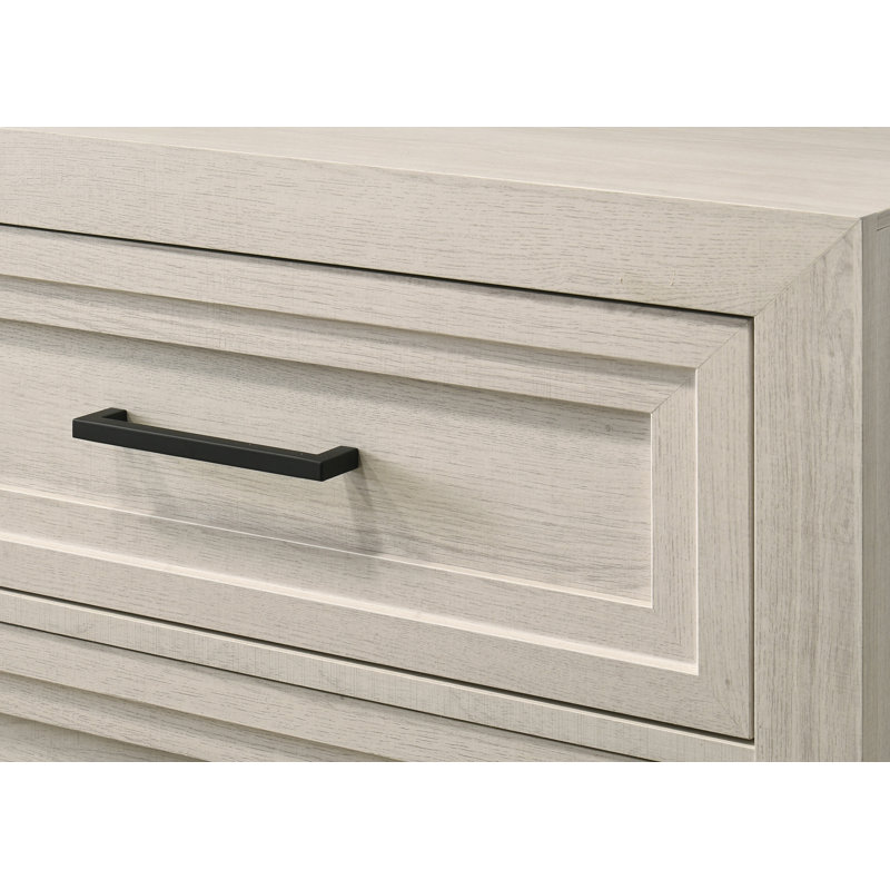 Commode contemporaine en bois à 4 tiroirs avec motif géométrique et finition blanc cassé | Idée de cadeau