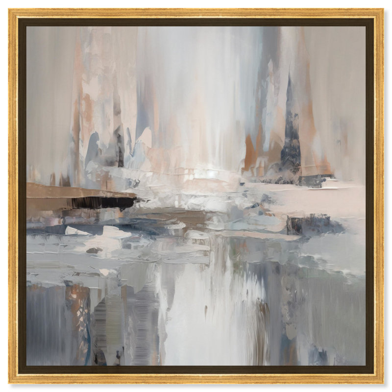 «Abstract Cityscrapers Square», toile abstraite colorée par Art Remedy, Cadre doré, H 41 po x l 41 po