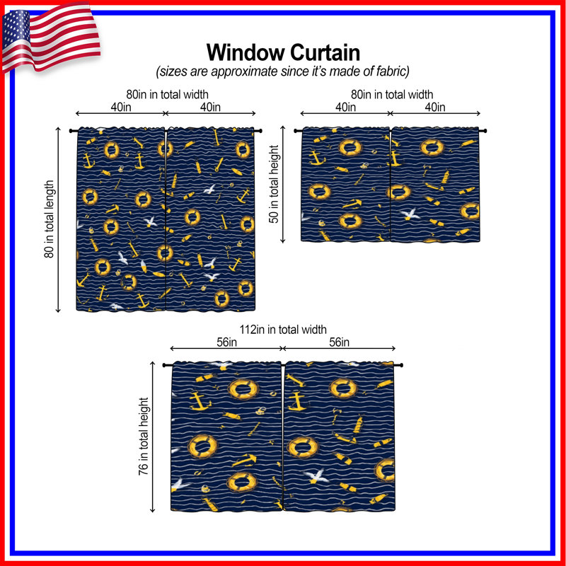 Rideaux obscurcissant et obscurcissant Nautical, 40 po x 52 po - 2 panneaux, Sheer