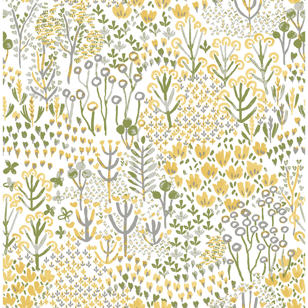 Flower Parade Yellow Peel and Stick Wallpaper Winston Porter