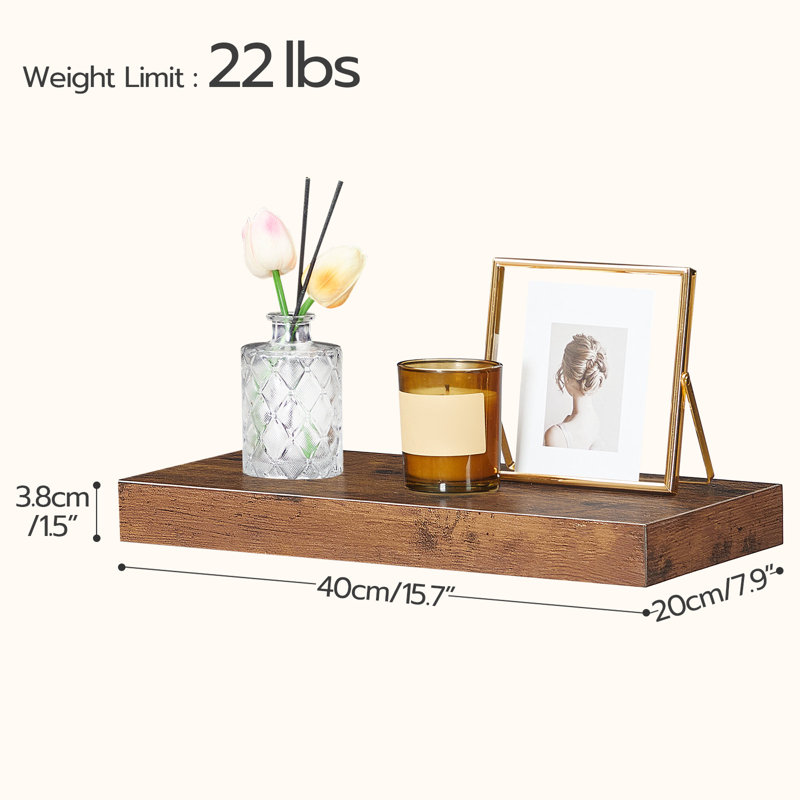 Kayleah 2 Piece Floating Shelf, 1.5" H x 15.7" W x 7.9" D, Rustic Brown