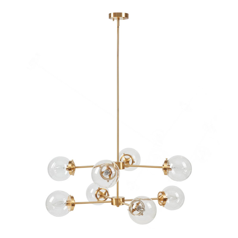 Lustre en métal 8 lumières avec ampoules sphériques dorées / transparentes Voir ci-dessous