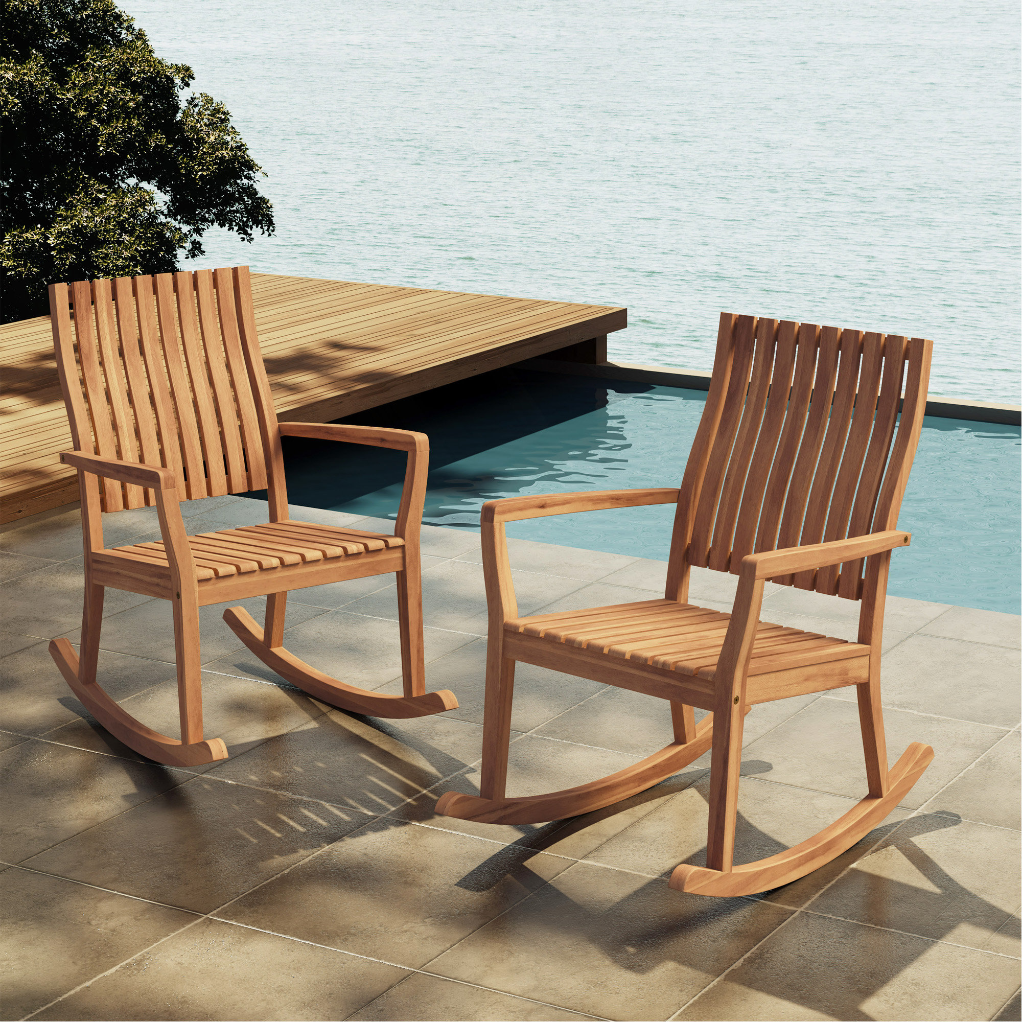 August Grove® Outdoor Solid Wood Rocking Chair (Set of 2) | Wayfair