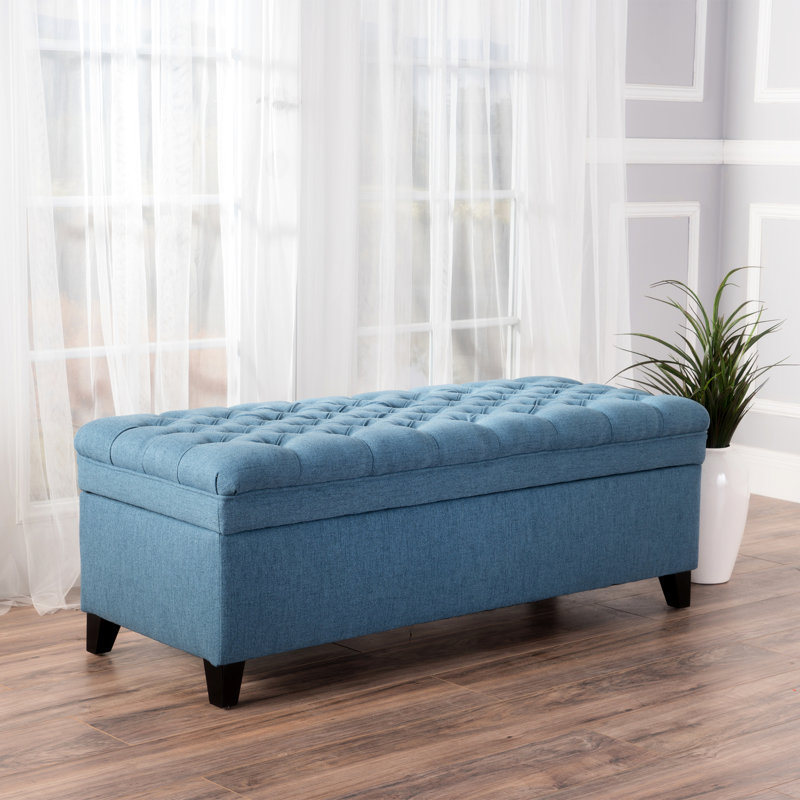 Rangement en tissu bleu avec pieds en bouleau et en construction, Bleu
