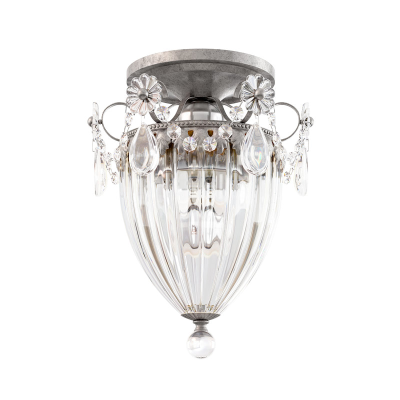 Bagatelle 1 Light 9.5in x 8in Semi-Flush Mount in Antique Silver with Clear Swarovski Spectra Crystals, Swarovski Spectra