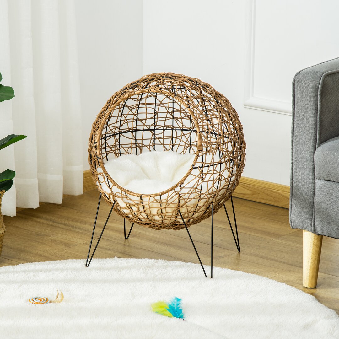 Rattan Katzenkorb Katzenhöhle Katzenhütte Katzenbett mit Kissen erhöhtes Design Haustierbett