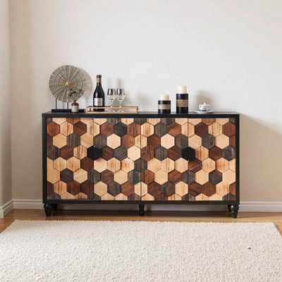 Armoire de rangement vieillie avec motif en nid d'abeille, armoire d'appoint moderne avec portes d'entrée, buffet, salon