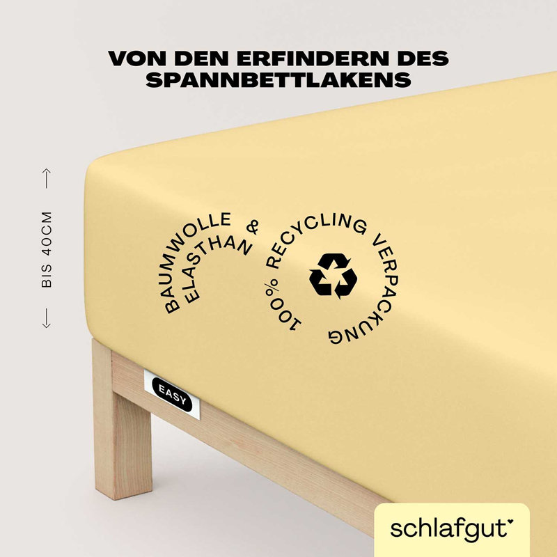 Jersey Elastane Fitted Sheet EASY for Box Springs, 100% Cotton, M 120 x 220cm - 130 x 220cm, Yellow Mid