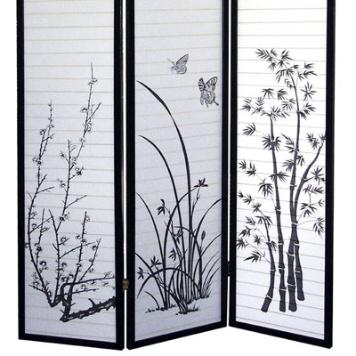 70 po de hauteur avec 3 écrans floraux et noirs - Atteignez l'intimité Améliorez l'ambiance Silhouettes de plantes hypnotisantes sur des panneaux de papier