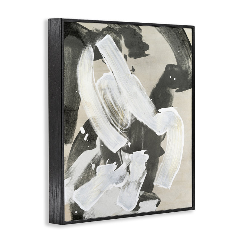 Peinture chaotique blanche par estampe numérique par Joris Hoefnagel, Giclée encadrée noir minuit, H 14 po x l 11 po