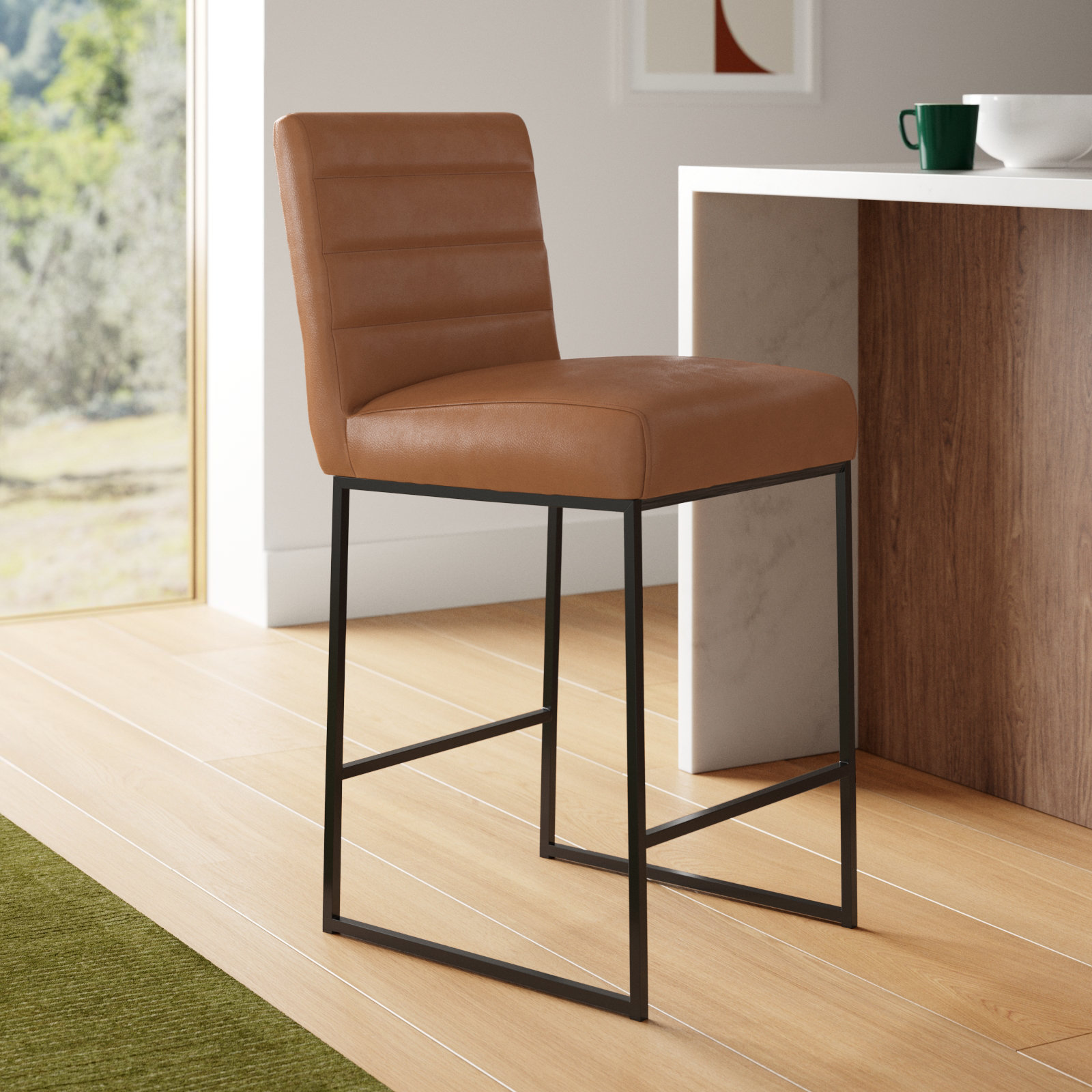 Oona Vegan Leather Bar & Counter Stool, Cognac, Counter Stool (26.2” Seat Height)