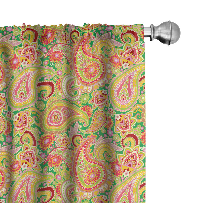 Paisley Semi-Sheer Rod Pocket Curtain Panels, 28" x 84", Green