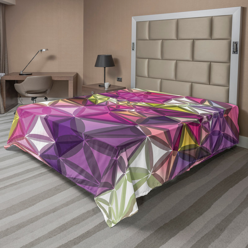 Ambesonne Top Flat Sheet Curving Art, Queen Flat Sheet, Purple Yellow Abstract