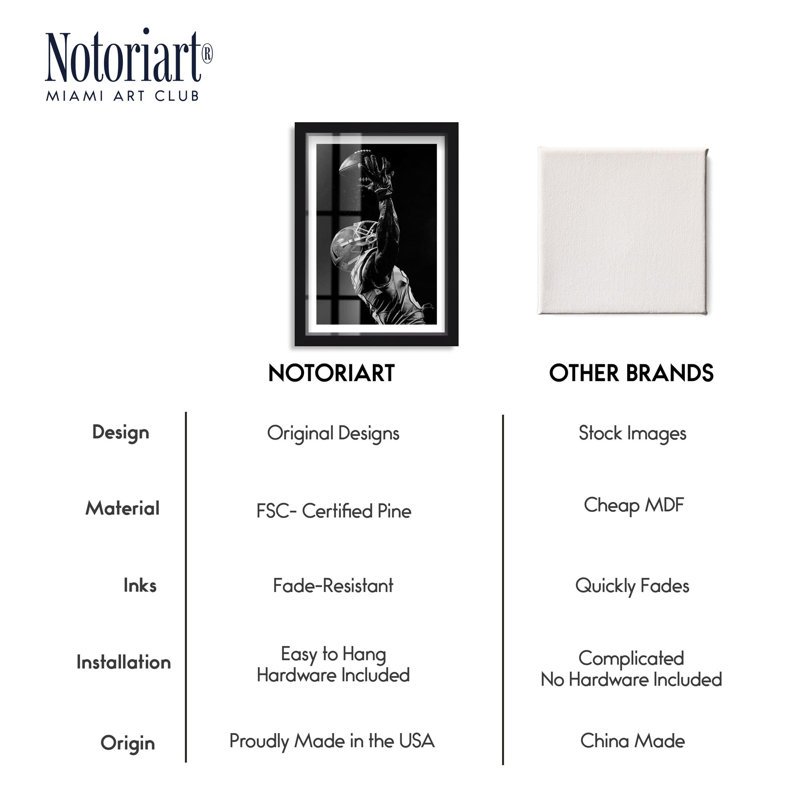 «Football Player Shadowbox Print», impressions encadrées par Notoriart, H 46 po x l 31 po, Noir