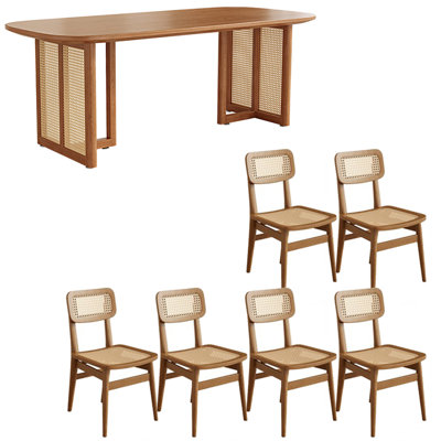 Japanese style solid wood rattan table set