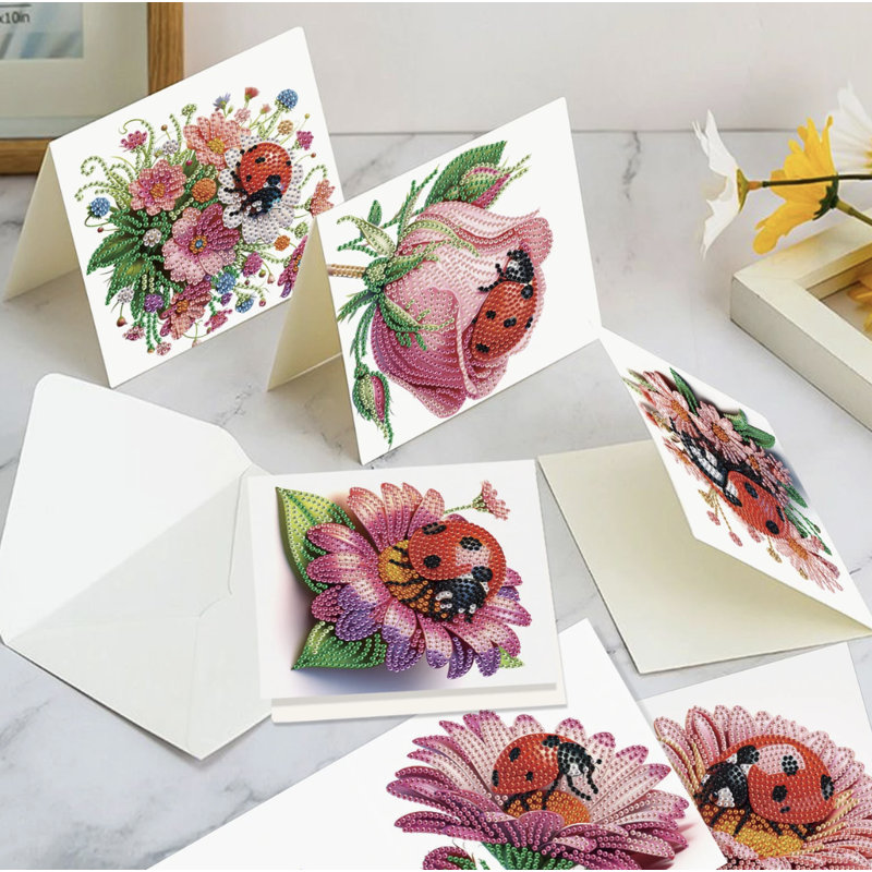 Syntego 6Pcs DIY Diamond Painting Greeting Card Kit Ladybug And Flower Birthday Cards Diamond Art Kit