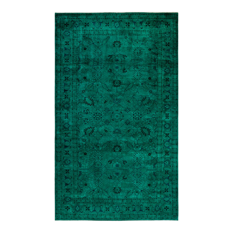 Tapis unique vert / noir / bleu marine 8 pi 2 po x 13 pi 10 po Anjali