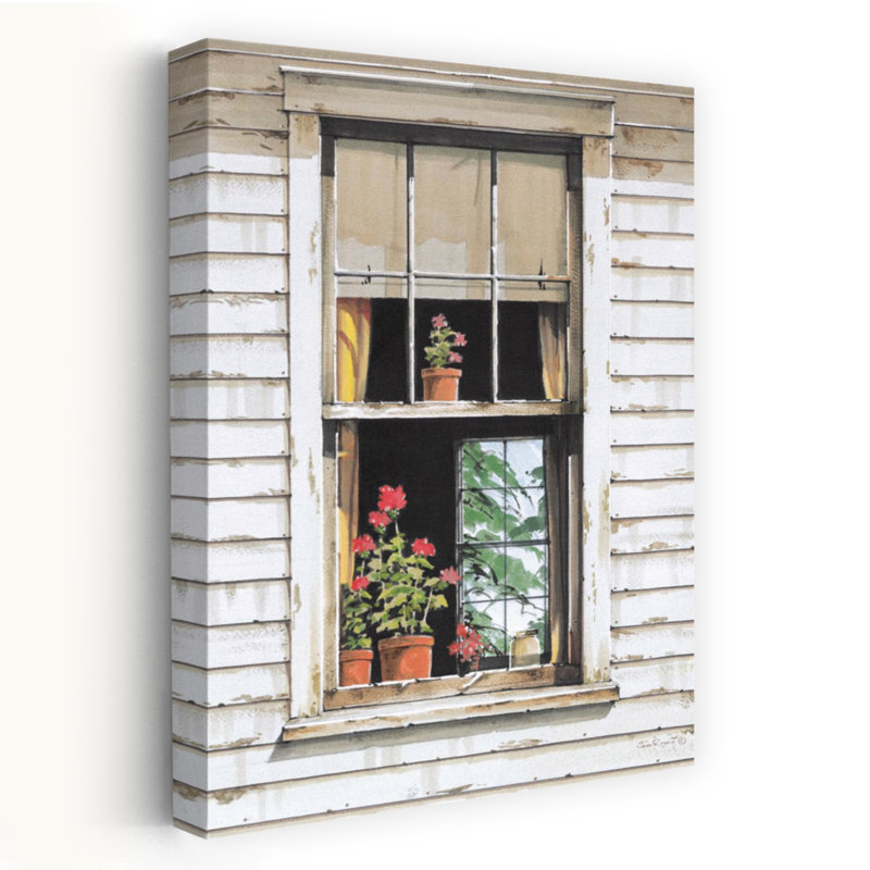 Fenêtre, géraniums, art contemporain de fleur de géranium, H 24 po x l 16 po