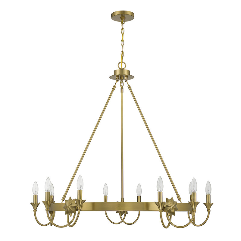 Lustre en roue de chariot à 10 lumières de style bougie James-Declan