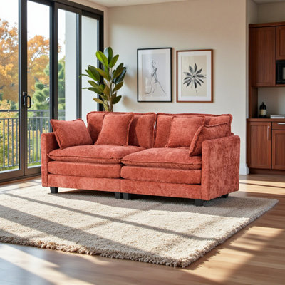 Geneveve 78"W Chenille Upholstered Loveseat Sofa With 4 Compressed Pillows & Compressed Foam Cushions
