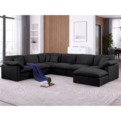 Oversized Corner Sectional Modular Sofa, Shariff Chenille Cloud Sectional Living Room Sets