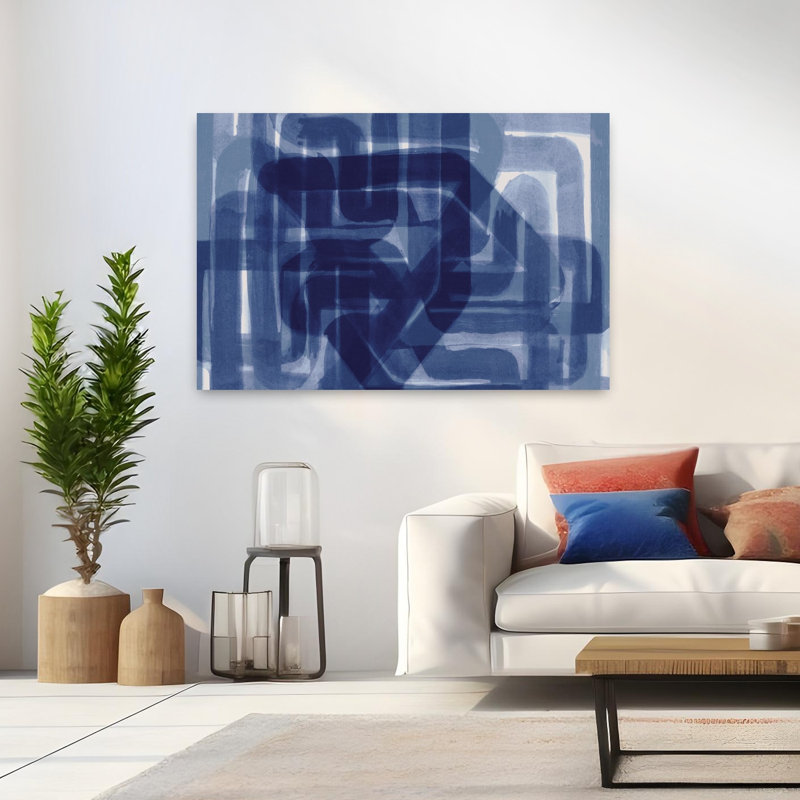 Art contemporain abstrait équation indigo, H 32 po x l 48 po