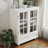 Minimalist Buffet Cabinet With Double Glass Doors And Drawer, Modern Wooden Storage Sideboard Cupboard For Living Room, Dining Room Hallway Entryway-1021068258