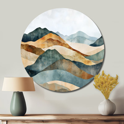 Geometric Earth Horizon - Abstract Landscapes Round Metal Wall Art