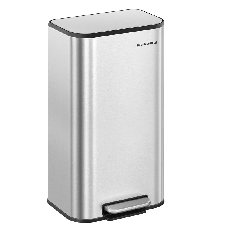 Step On Kitchen Trash Can, Metallic Silver, 61cm H x 30cm W x 37cm D, 30 L